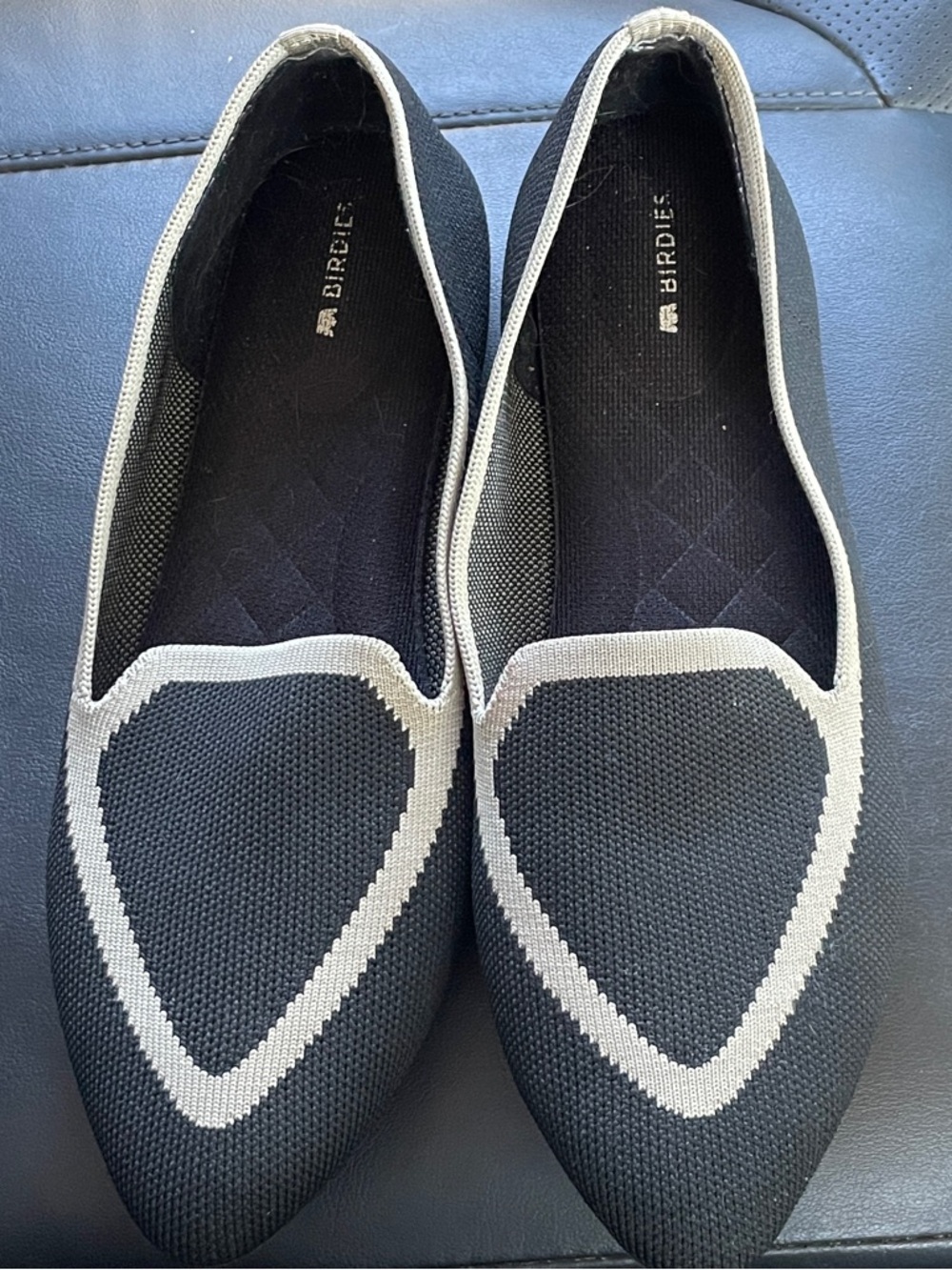 Birdies Black Pointed Knit Flats with Cream Trim Accent - Picture 5 of 6